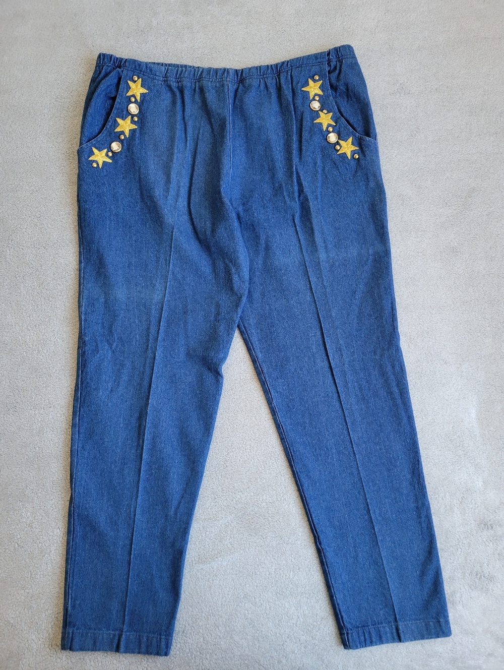 Embellished Blue Denim Pants with Star Accents 2X